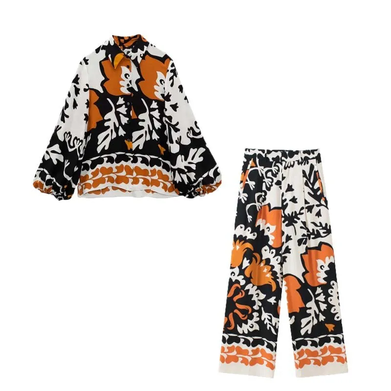 Printed Long Sleeve Top, Shorts and Pants Set