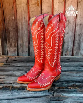 Sure! Heres an optimized title for your e-commerce product:

Stylish Womens Tall Red Cowboy Boots - Modern Western Design