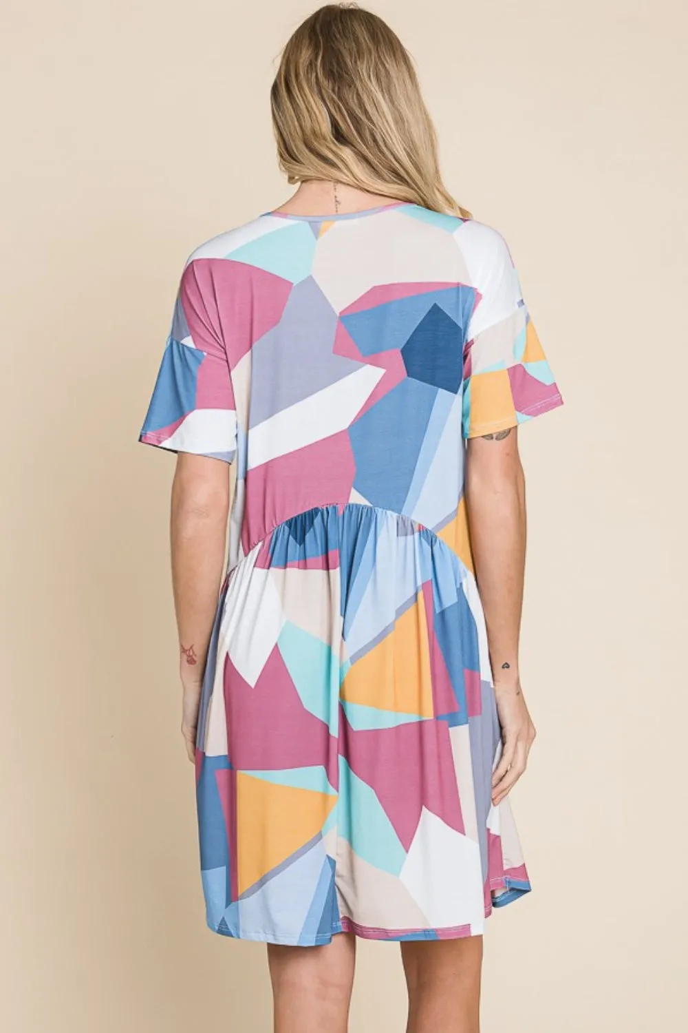 Ruched Color Block Short Sleeve Dress