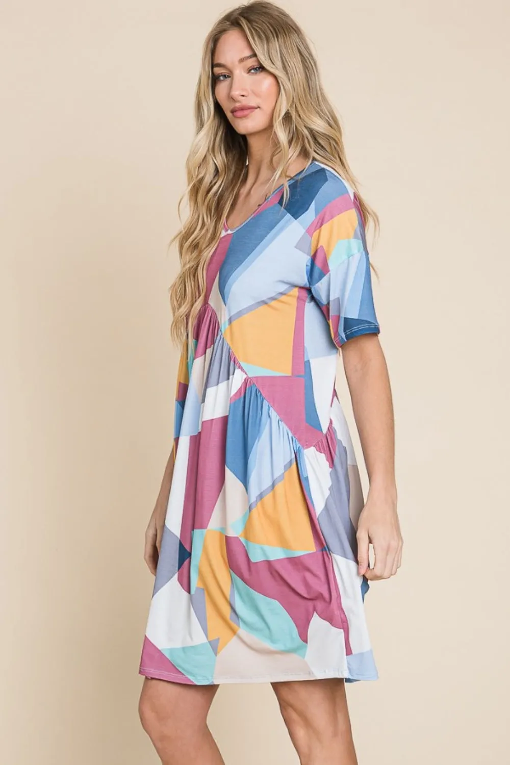 Ruched Color Block Short Sleeve Dress