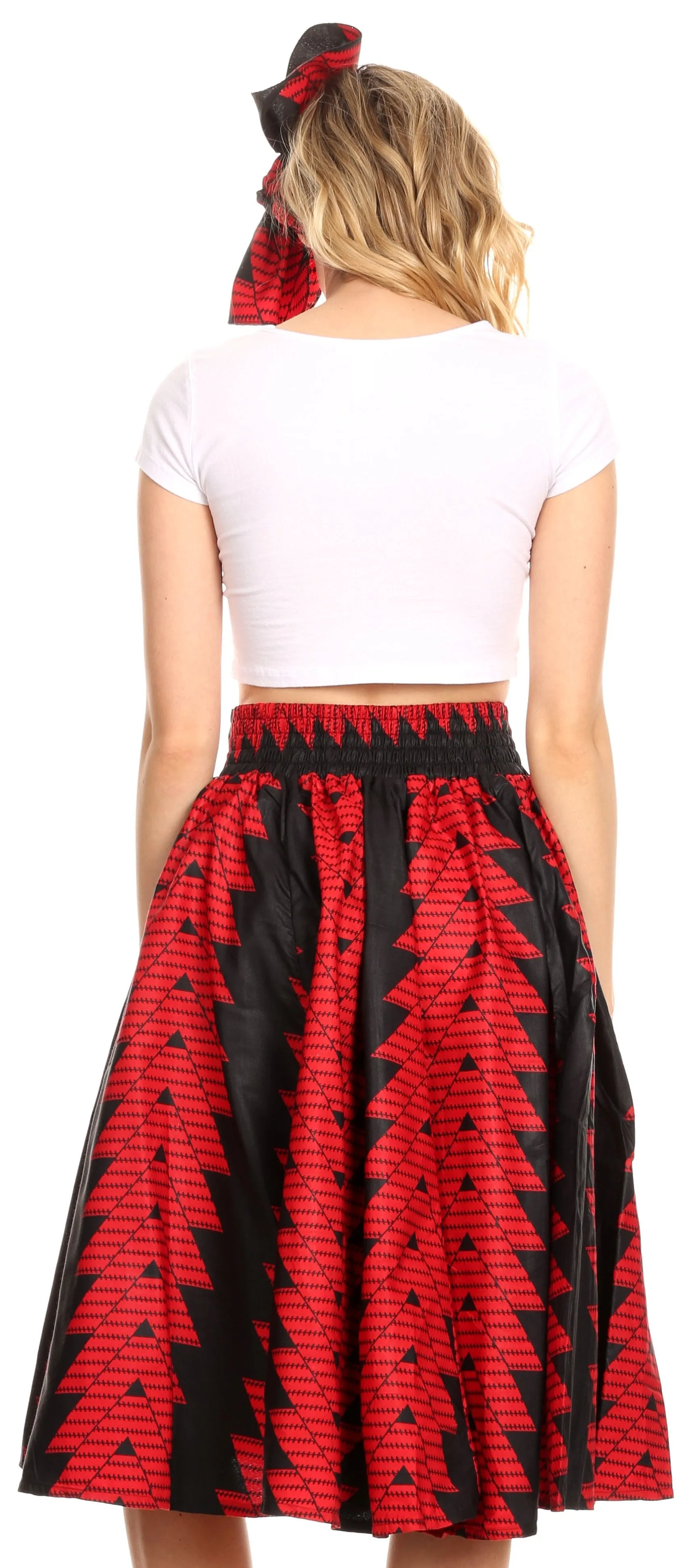 Sakkas Ama Women's Vintage Circle African Ankara Print Midi Skirt with Pockets