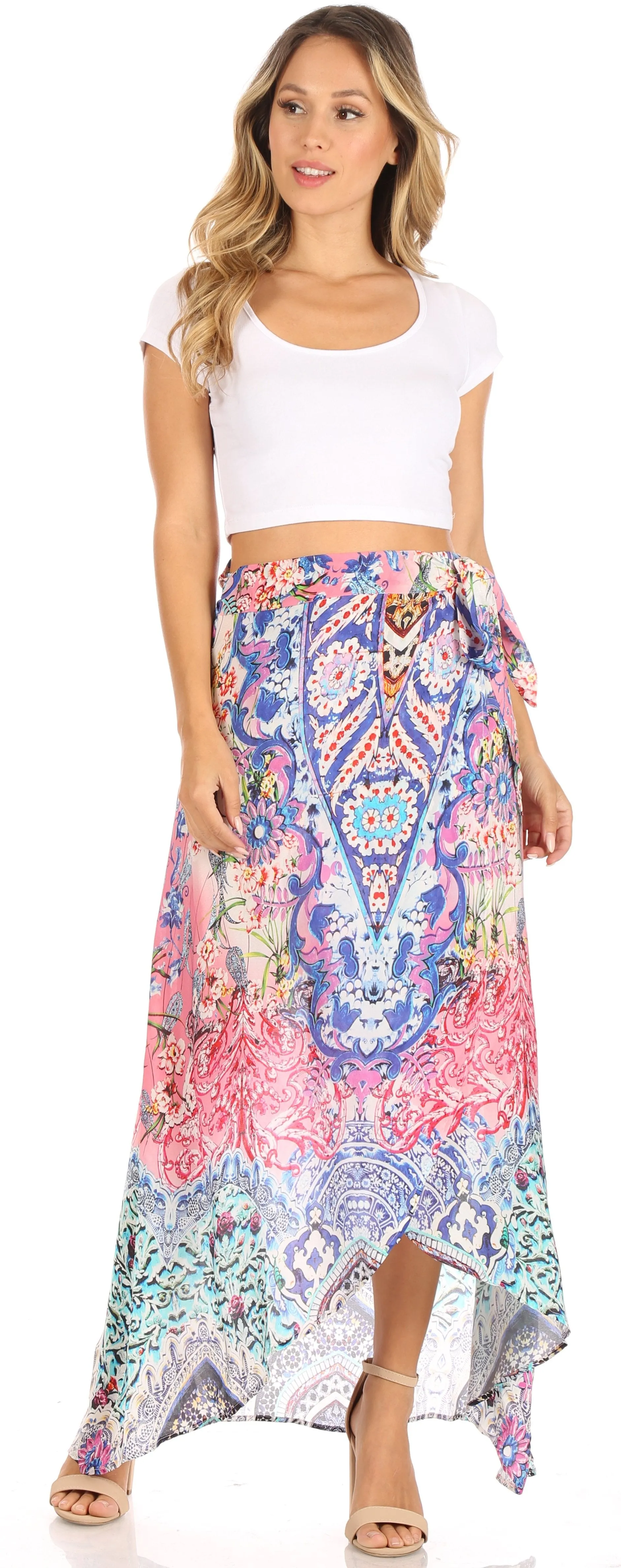 Sakkas Amaia Women's Maxi Floral Print Boho Summer Casual Long Wrap Skirt Cover-up