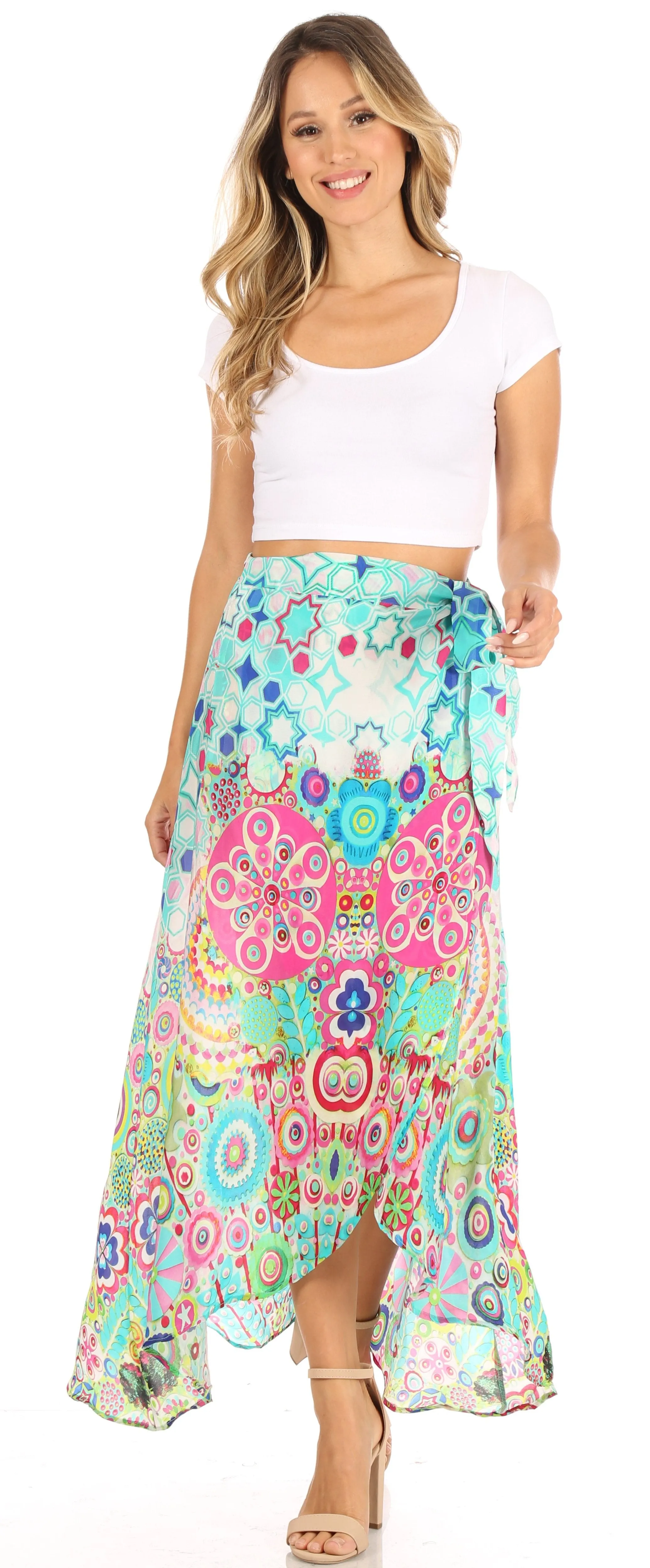 Sakkas Amaia Women's Maxi Floral Print Boho Summer Casual Long Wrap Skirt Cover-up