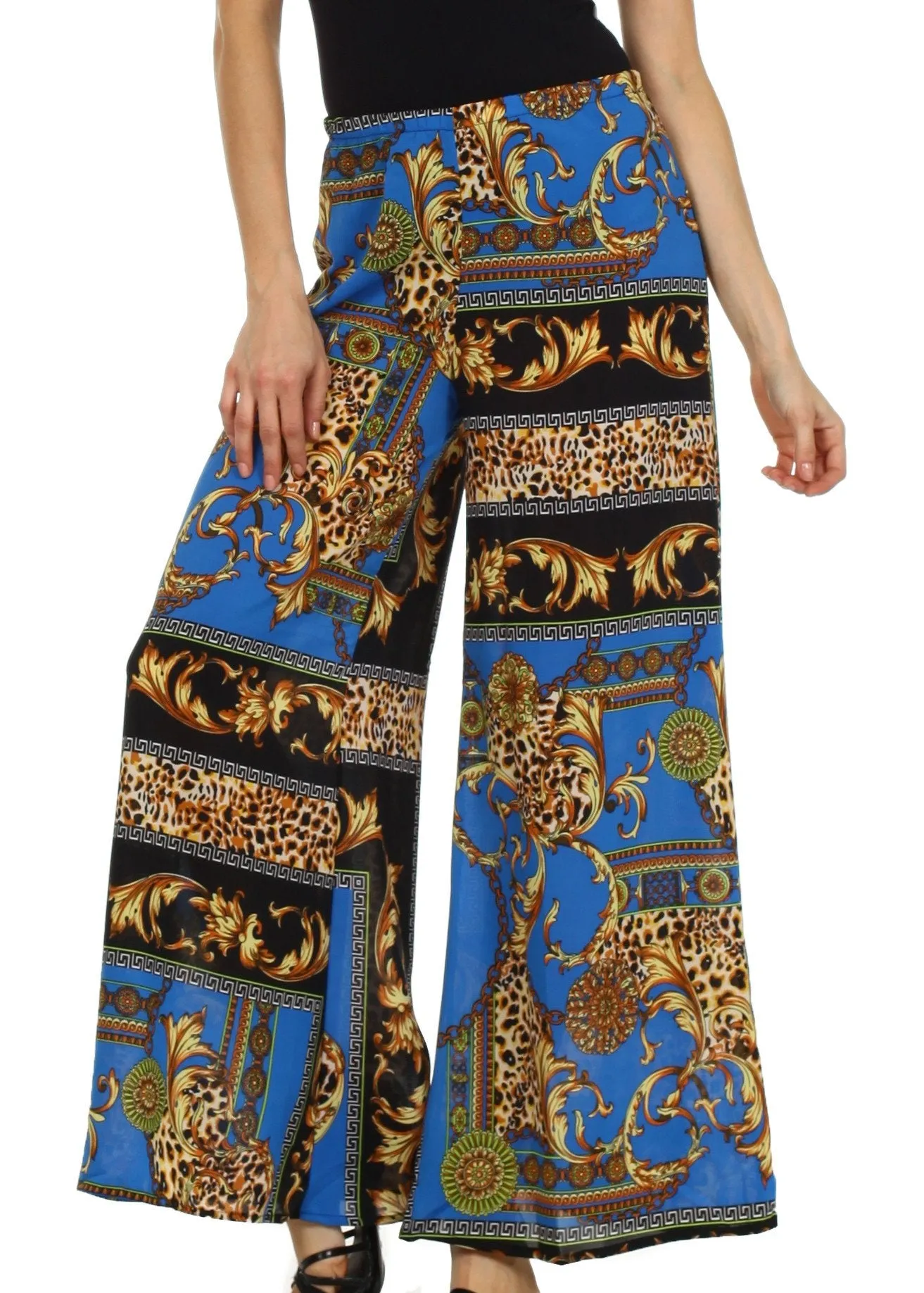 Sakkas Patterned Chiffon Wide Leg Palazzo Pant