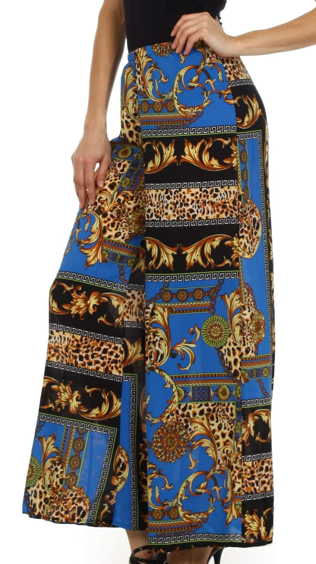 Sakkas Patterned Chiffon Wide Leg Palazzo Pant