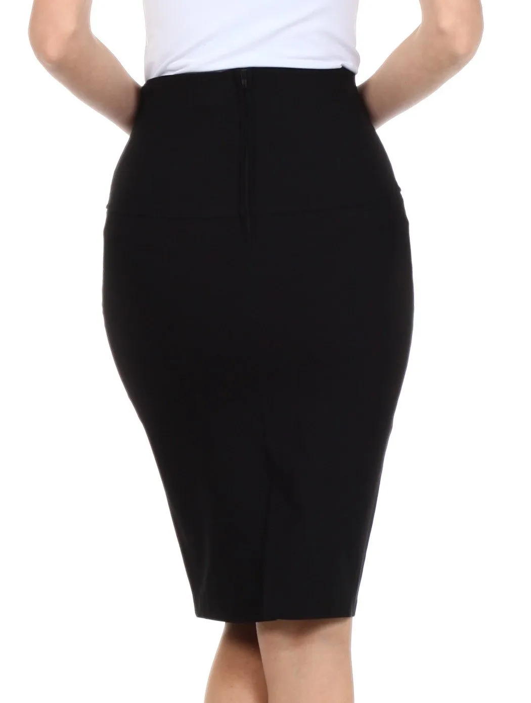 Sakkas Petite High Waist Stretch Pencil Skirt with Four Button Detail