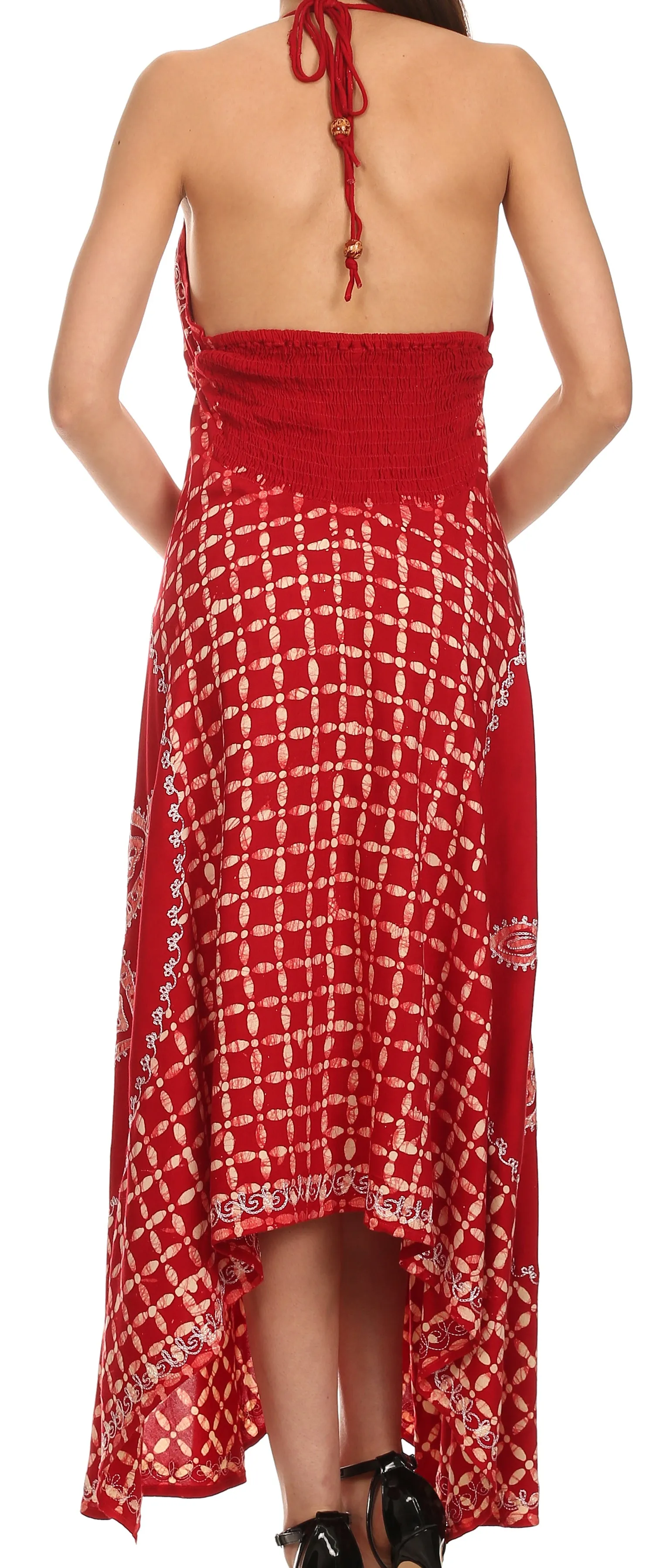 Sakkas Shana Batik Embroidered Handkerchief Hem Adjustable Halter Dress