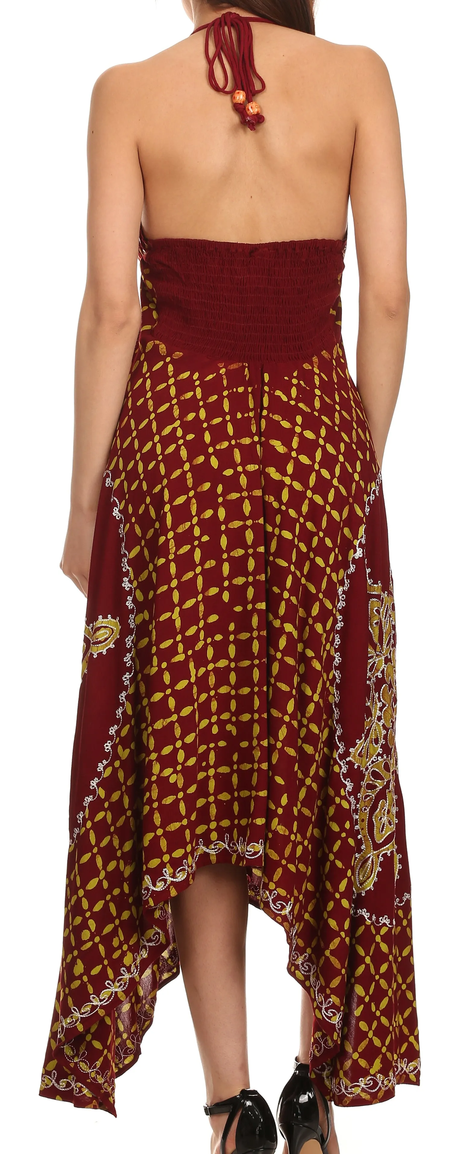 Sakkas Shana Batik Embroidered Handkerchief Hem Adjustable Halter Dress