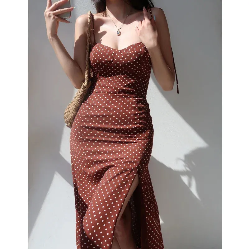 Sexy Summer Style Casual Slim Sleeveless Beach Retro Suspender Fit Slit Women Dress Dress