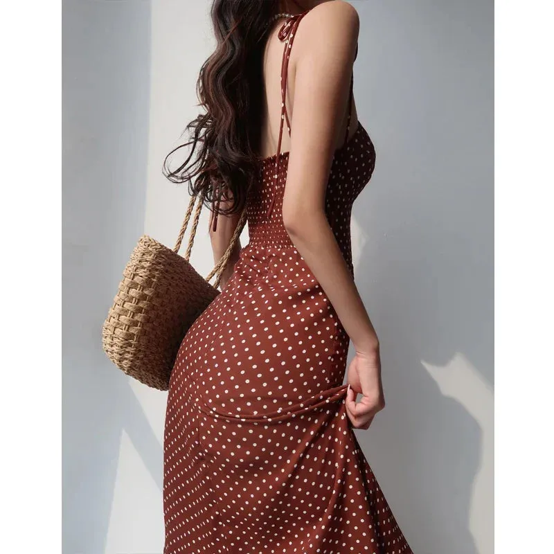 Sexy Summer Style Casual Slim Sleeveless Beach Retro Suspender Fit Slit Women Dress Dress