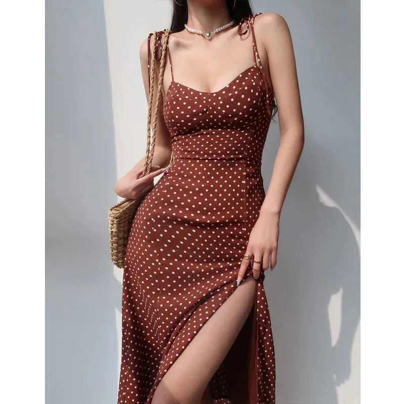 Sexy Summer Style Casual Slim Sleeveless Beach Retro Suspender Fit Slit Women Dress Dress