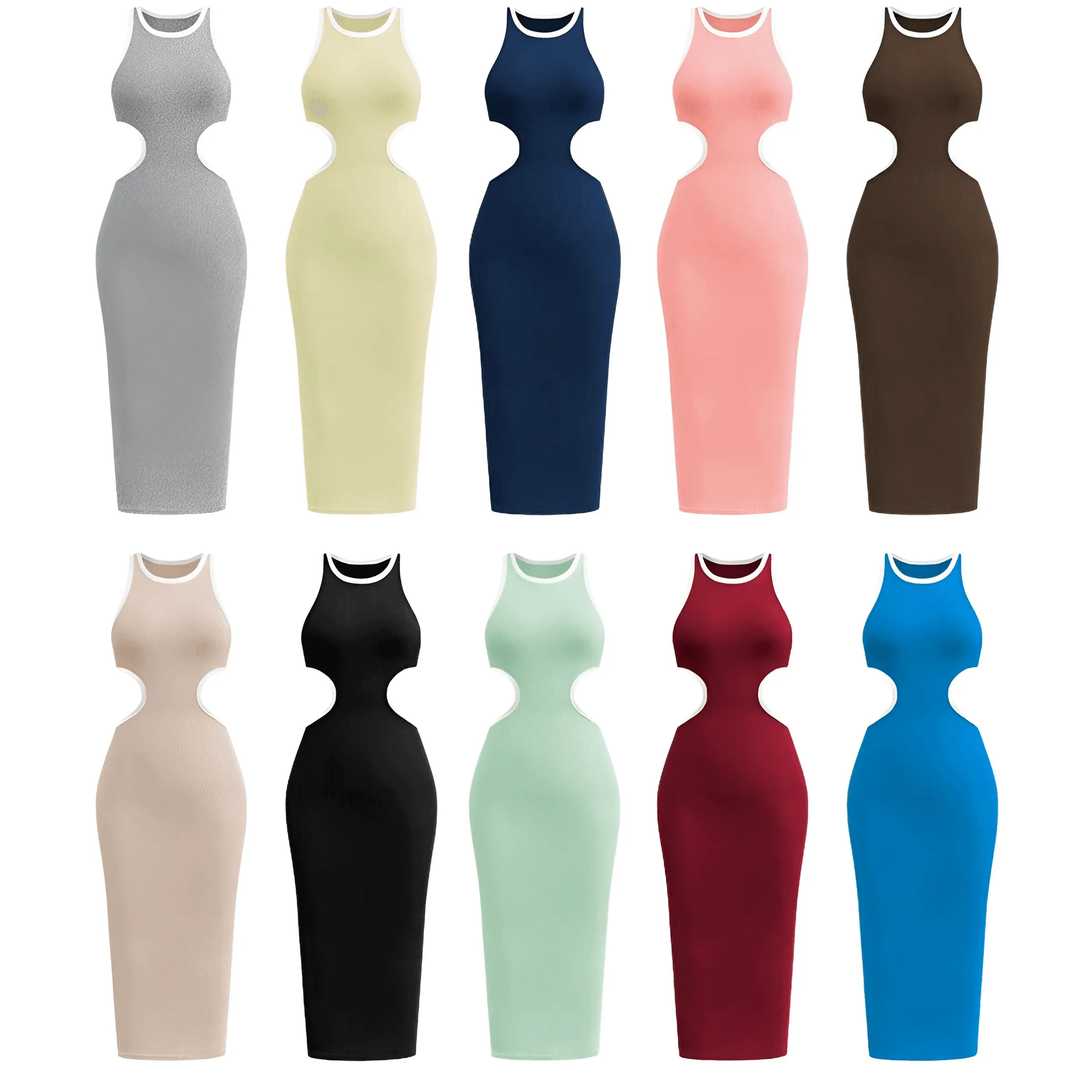 Sleeveless Ribbed Cut Out Midi Dress For Women