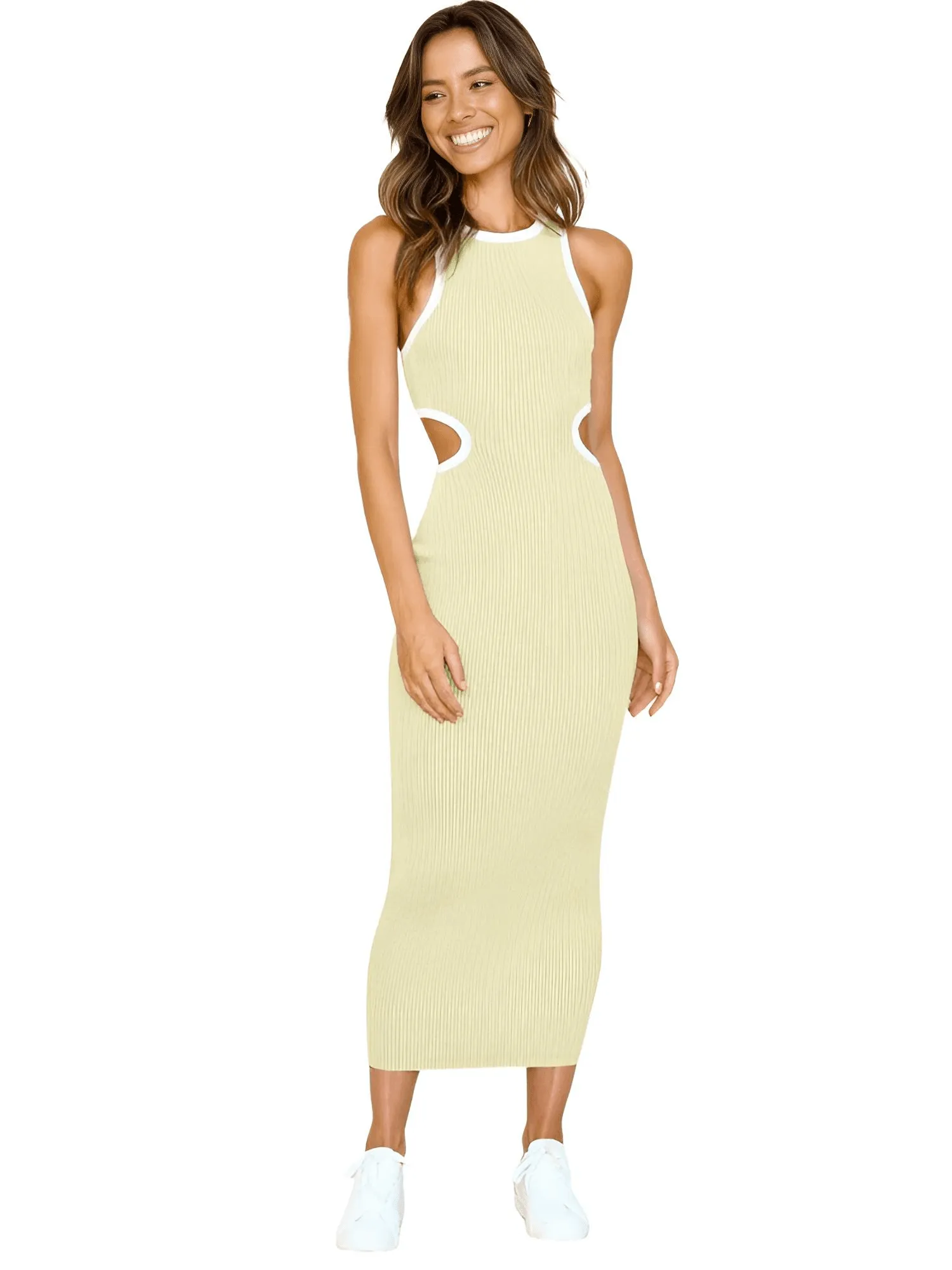 Sleeveless Ribbed Cut Out Midi Dress For Women