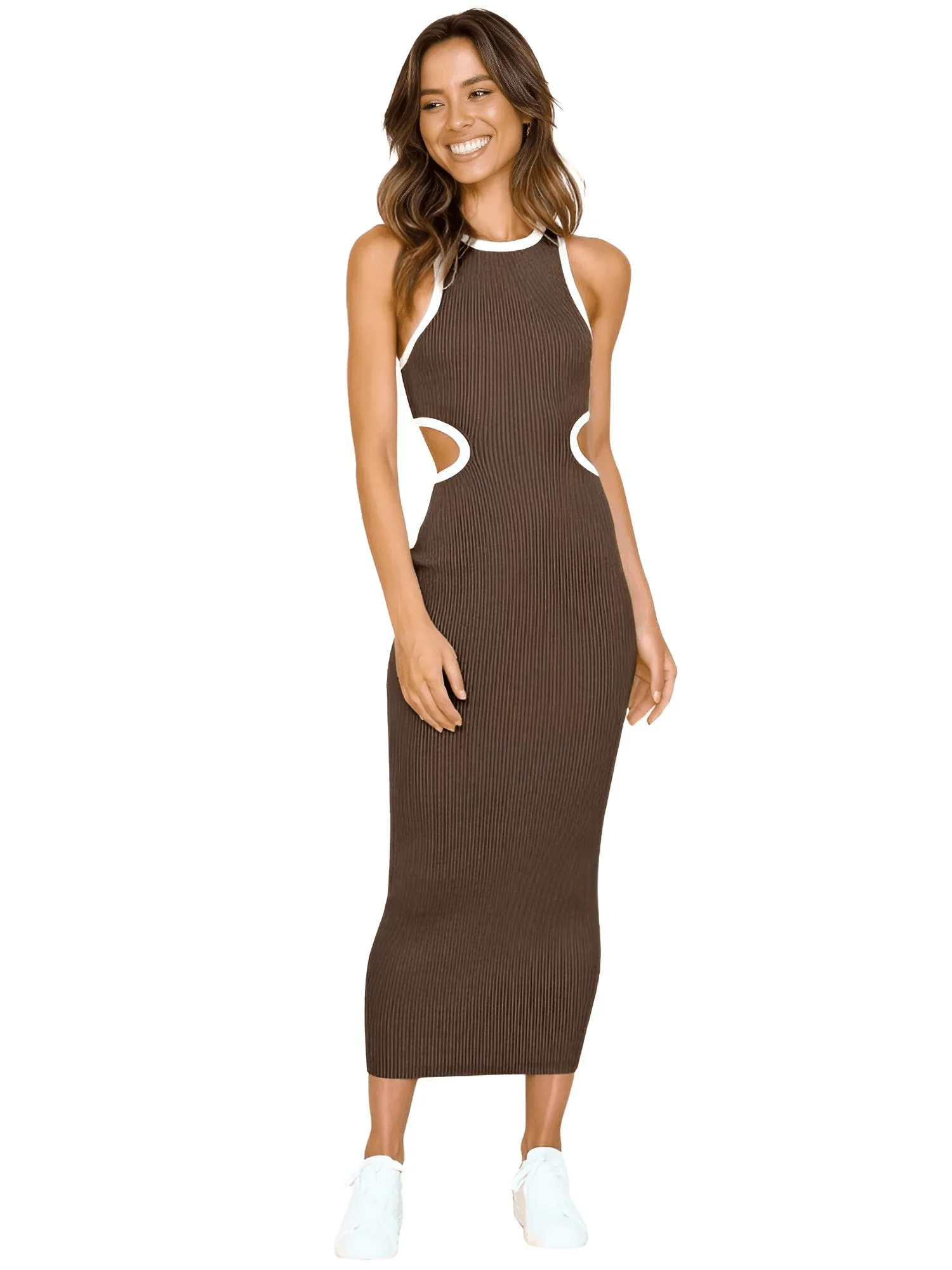 Sleeveless Ribbed Cut Out Midi Dress For Women