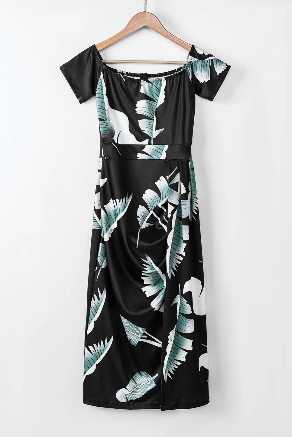 Slit Printed Off-Shoulder Midi Dress