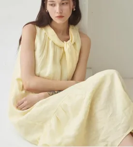 Soft Wshed Linen Detachable Sash Dress /9956