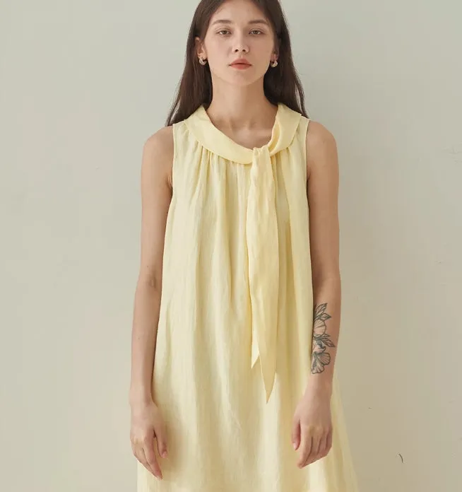 Soft Wshed Linen Detachable Sash Dress /9956