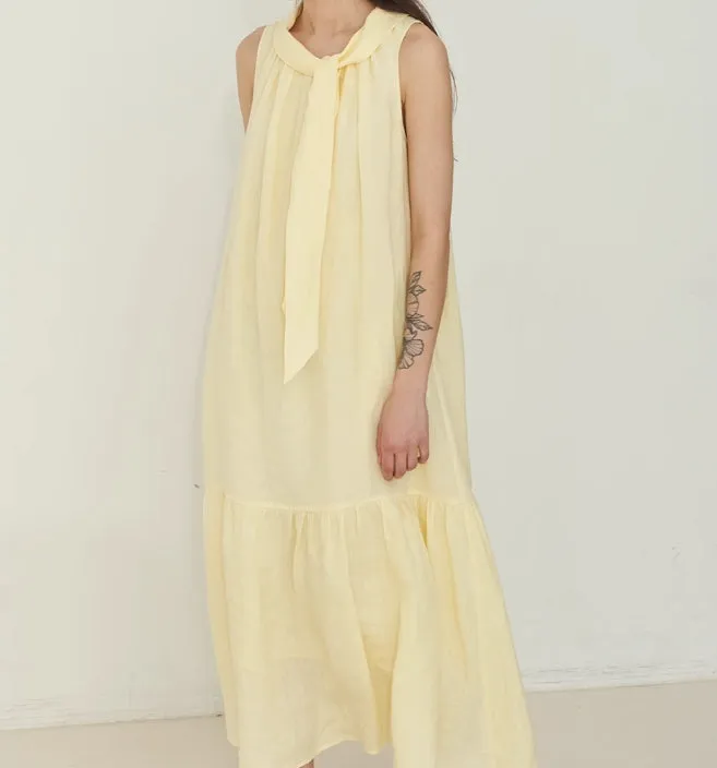 Soft Wshed Linen Detachable Sash Dress /9956