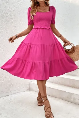 Square Neck Puff Sleeve Cutout Dress