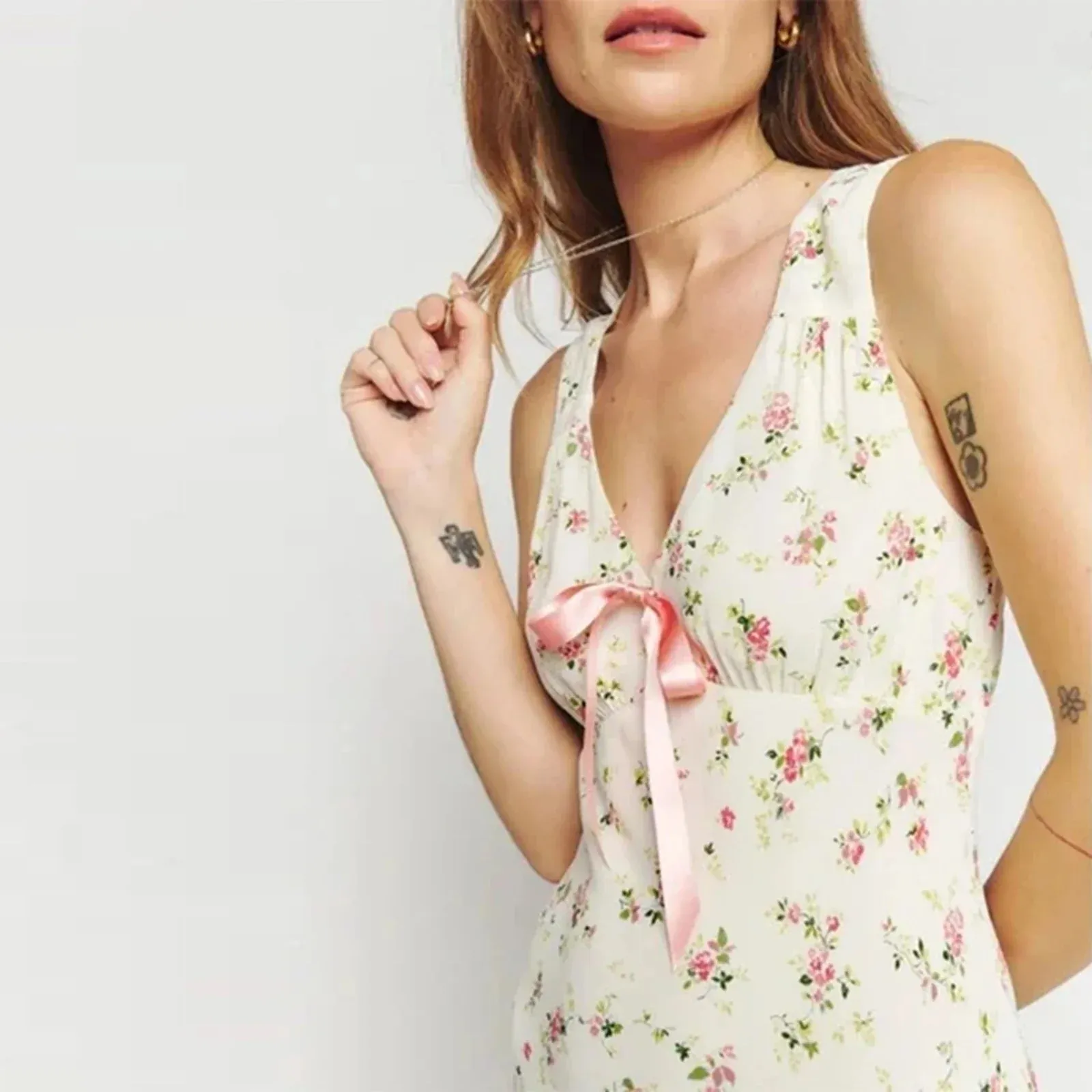 Tank Casual Cute Bow V-Neck Sleeveless Summer Floral Dress