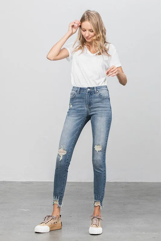 TEEK - Medium Distressed Raw Hem Skinny Jeans