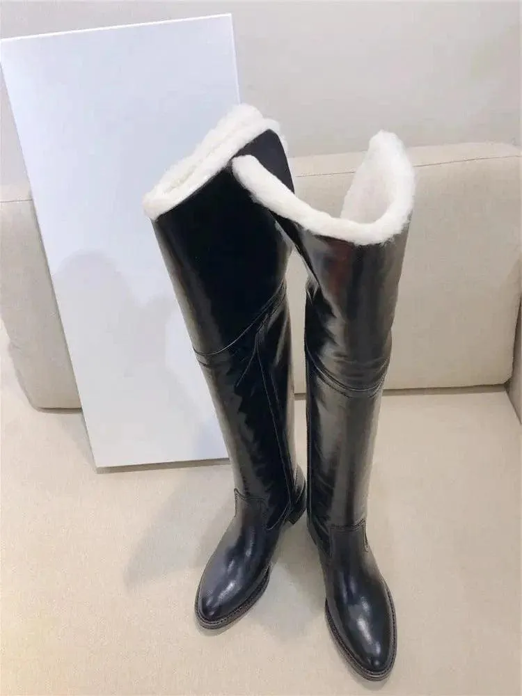 Versatile Thin Boots High Leather Women