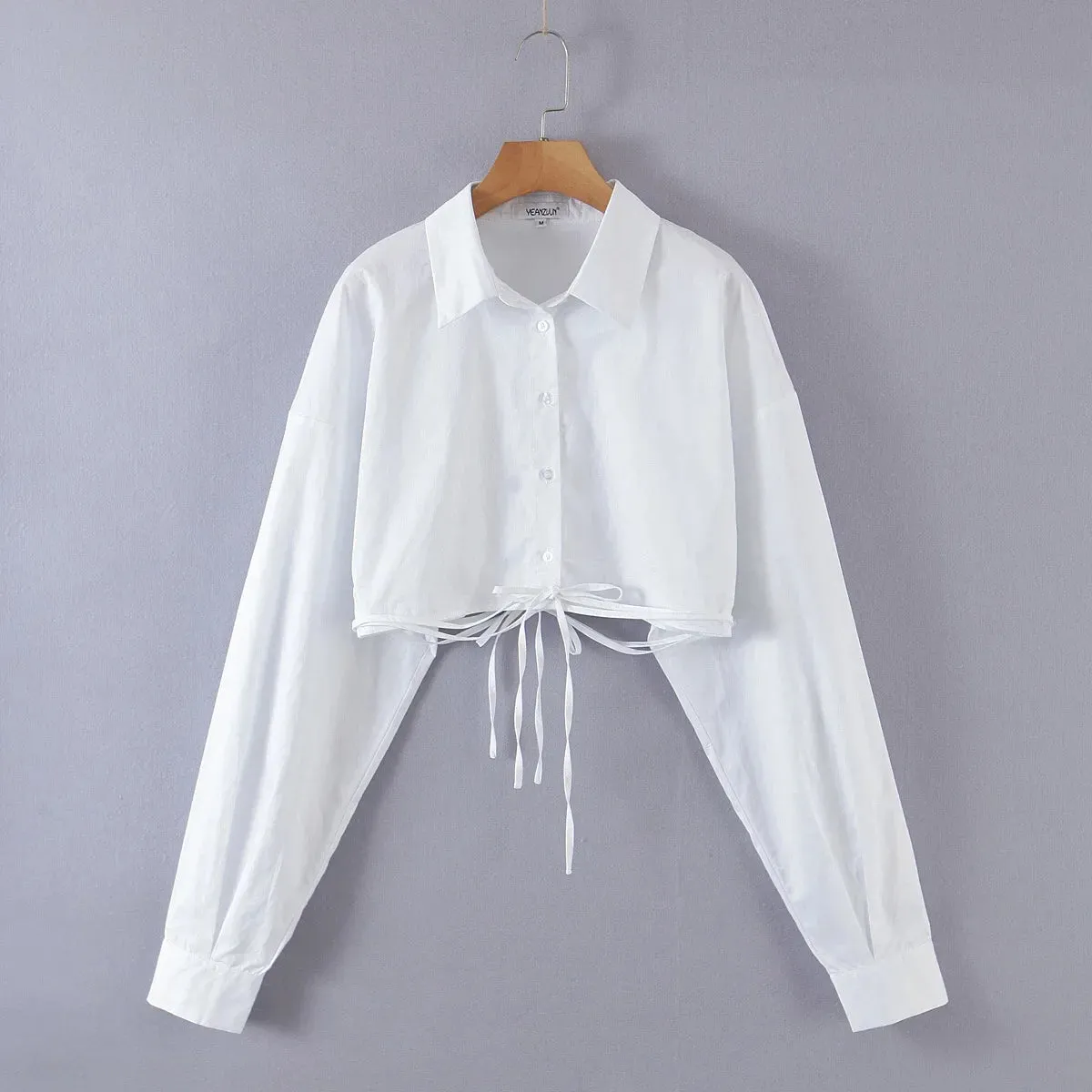 White Waist Short Tops Blouse