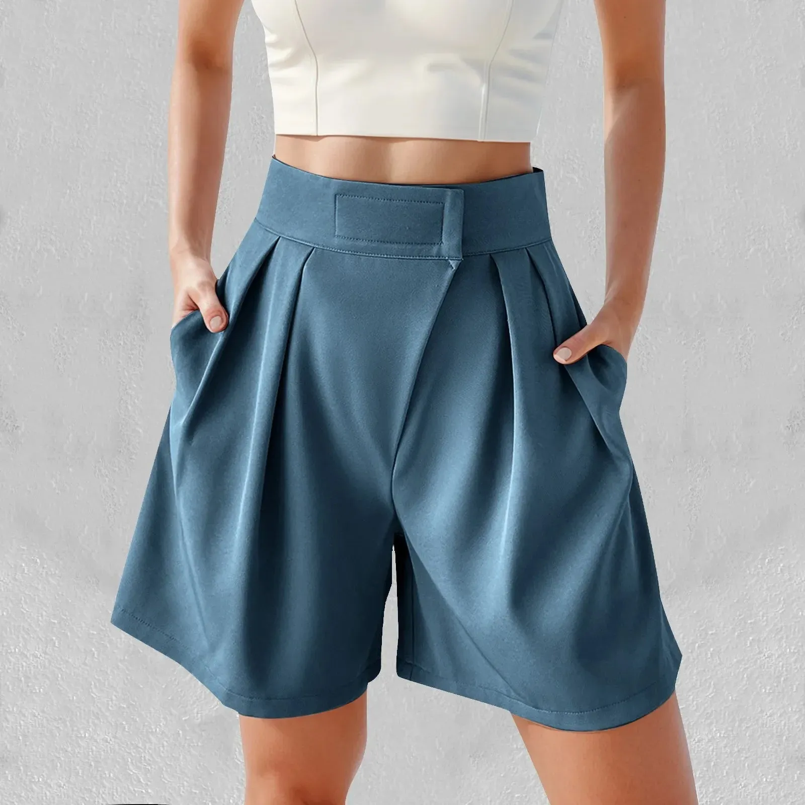 Women 2024 Summer High Waist Casual With Pockets Femme Shorts