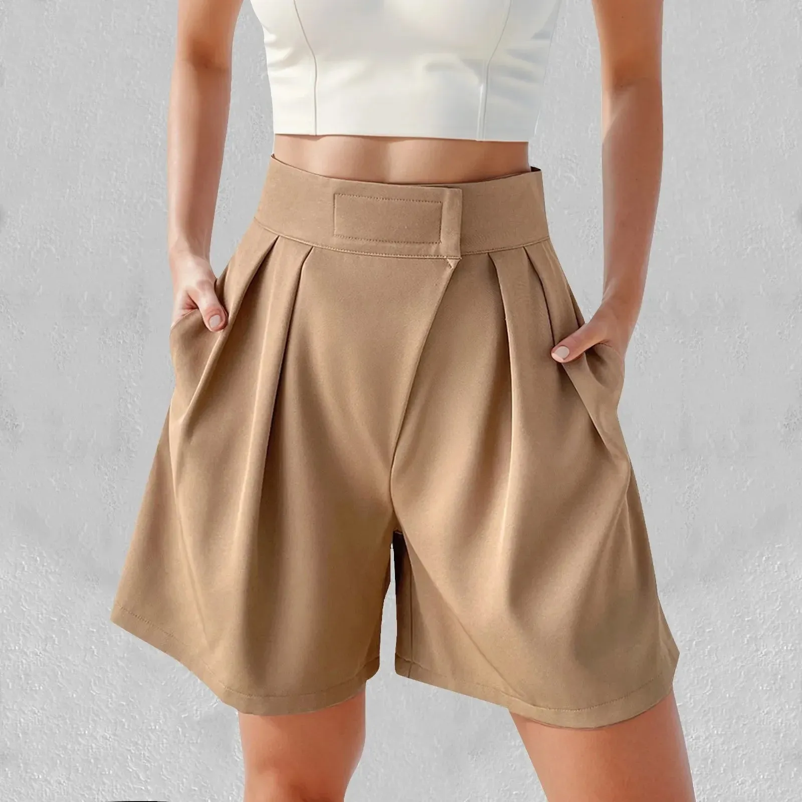 Women 2024 Summer High Waist Casual With Pockets Femme Shorts