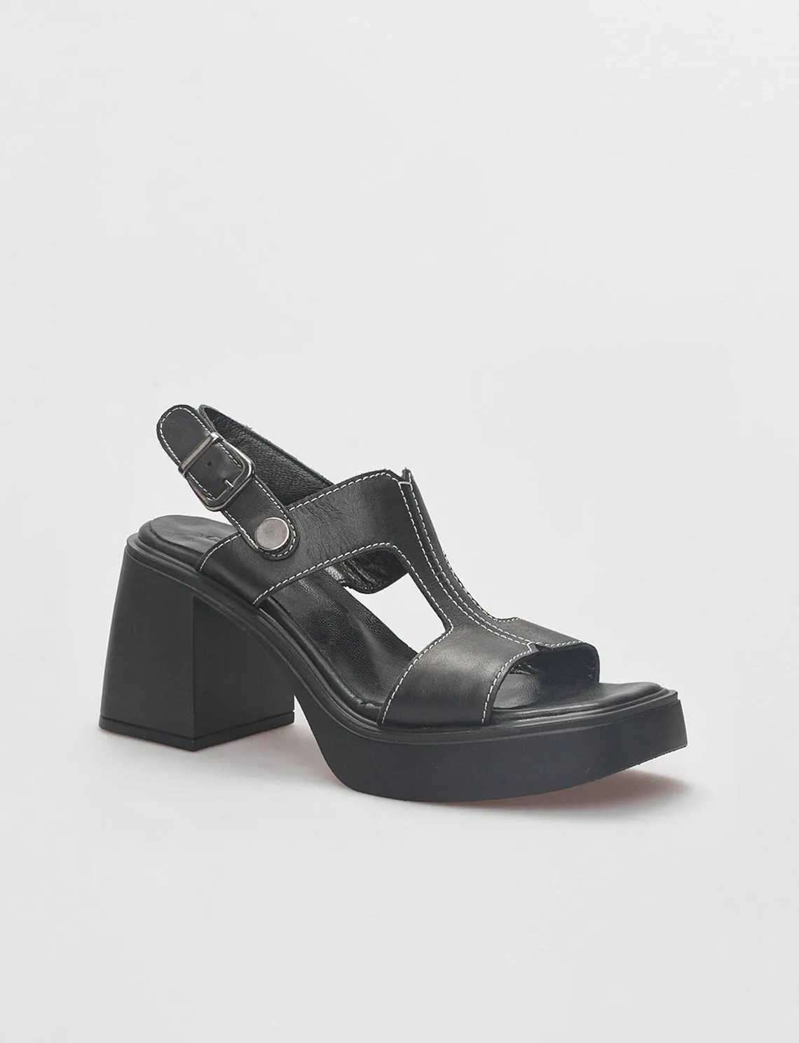 Women Black Genuine Leather Wedge Heel Sandals