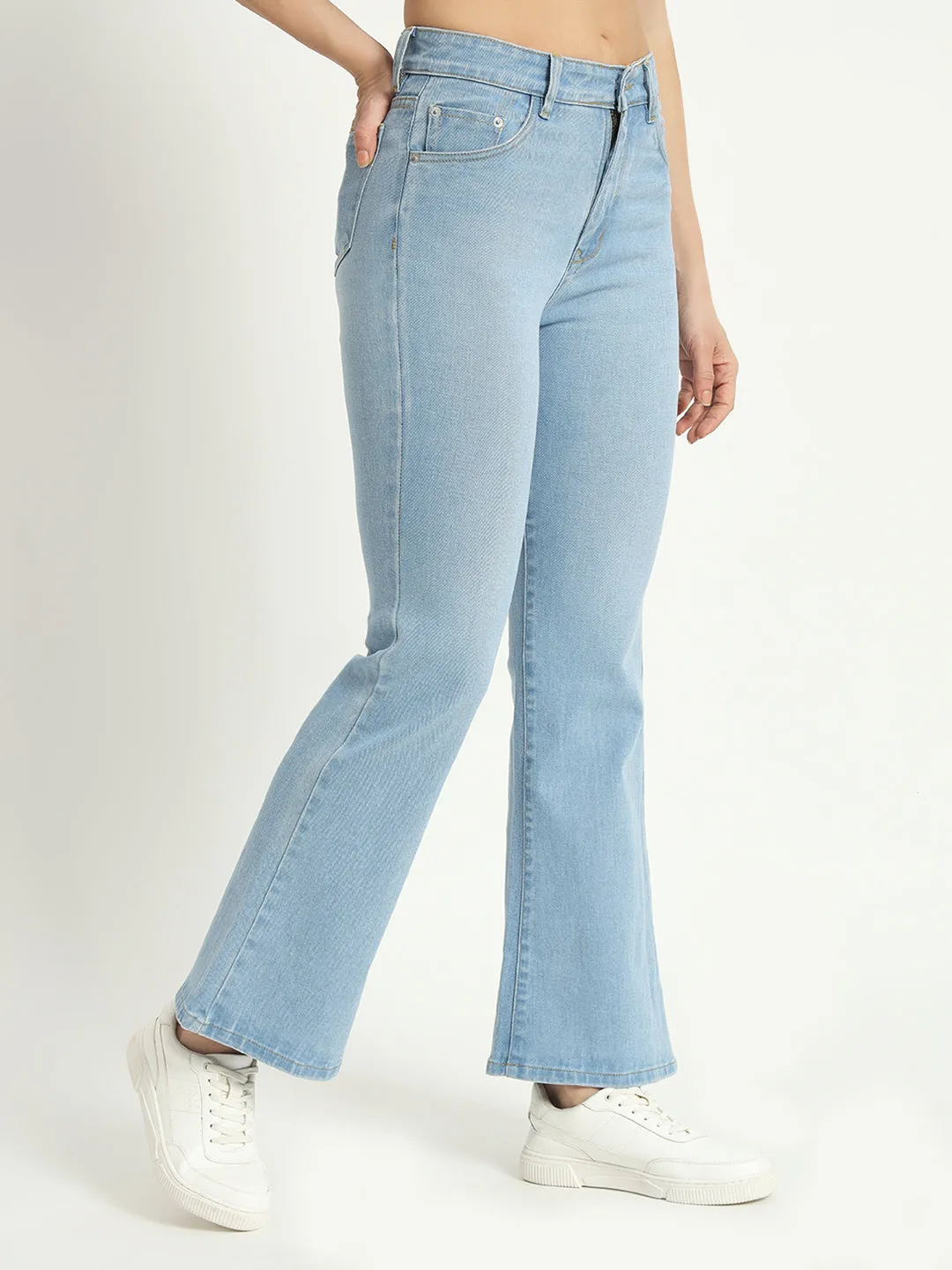 WOMEN BOOTCUT MID RISE LIGHT BLUE JEANS