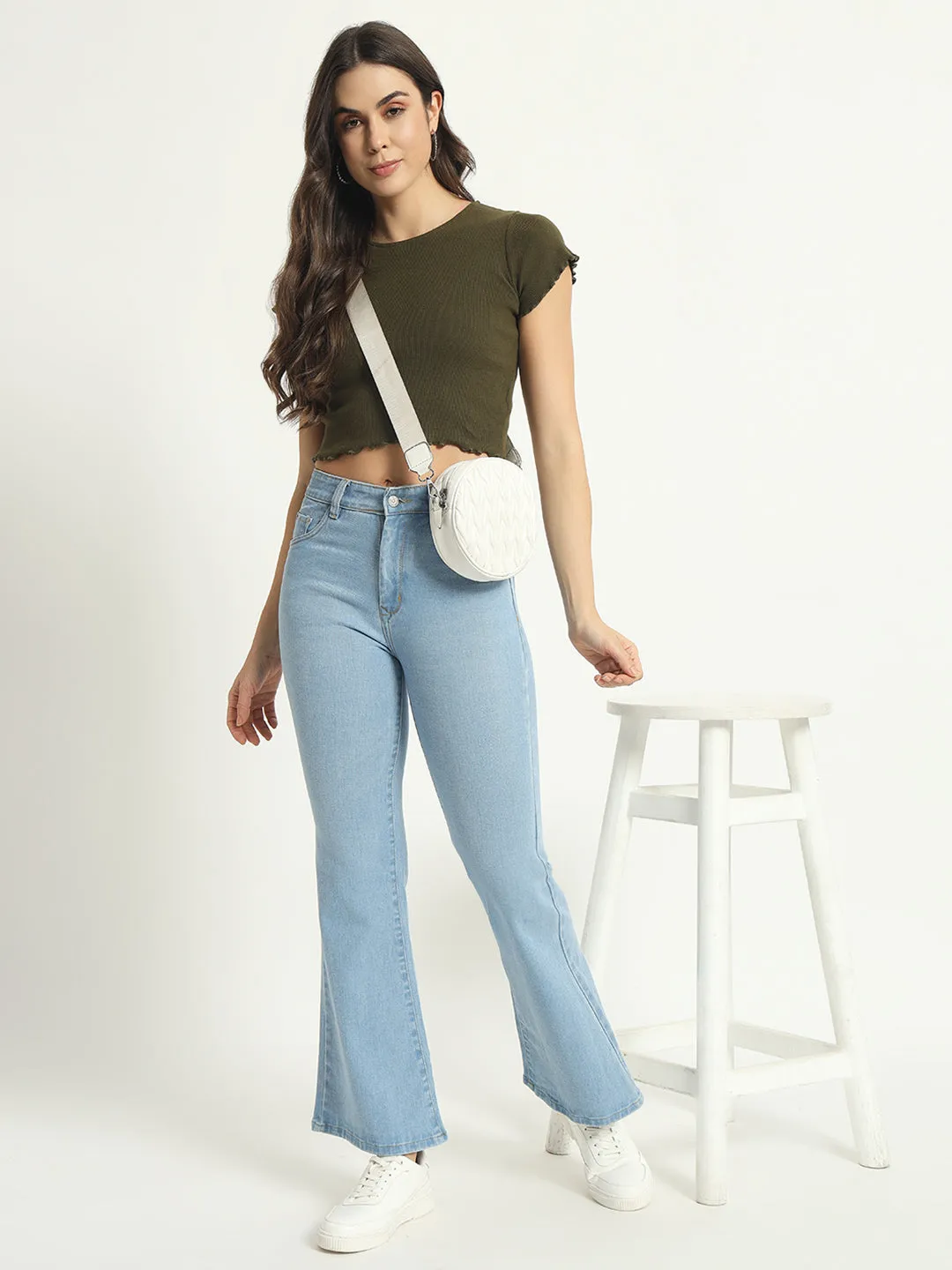 WOMEN BOOTCUT MID RISE LIGHT BLUE JEANS