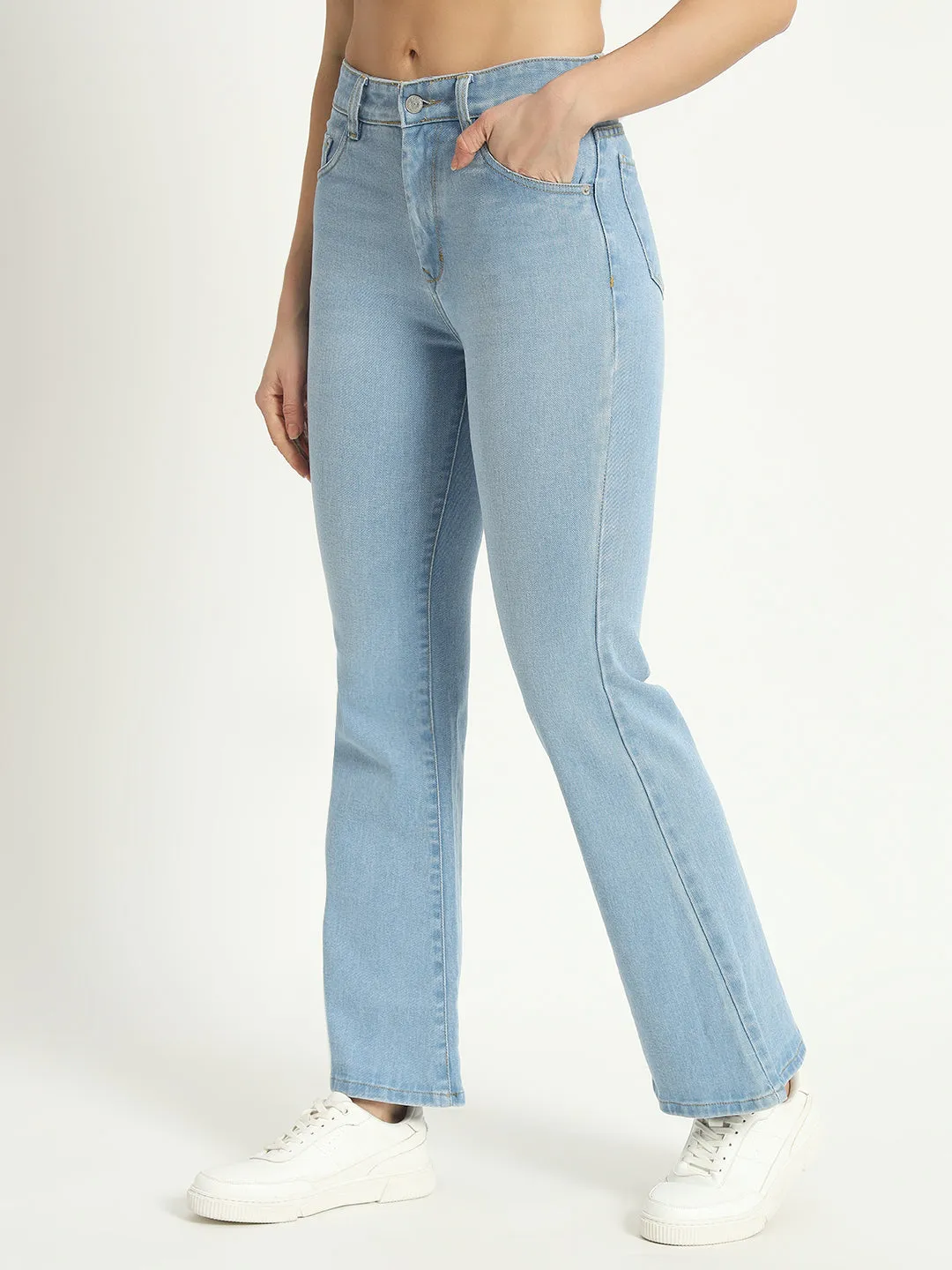 WOMEN BOOTCUT MID RISE LIGHT BLUE JEANS