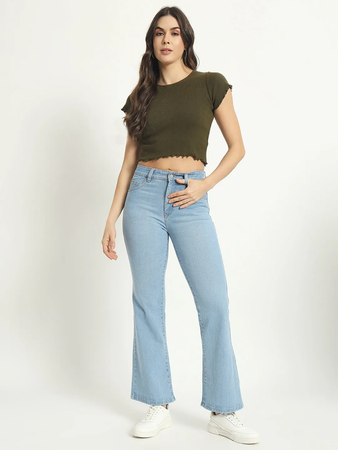 WOMEN BOOTCUT MID RISE LIGHT BLUE JEANS