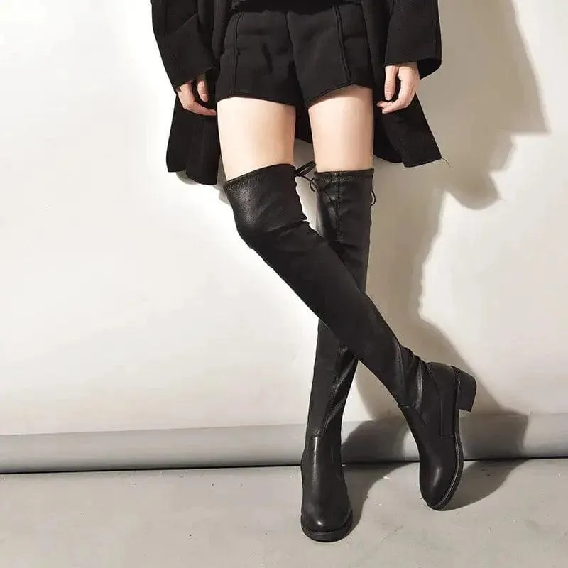 Women Fleece Flat Elastic Over Knee Slim Boots