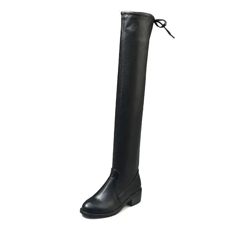 Women Fleece Flat Elastic Over Knee Slim Boots