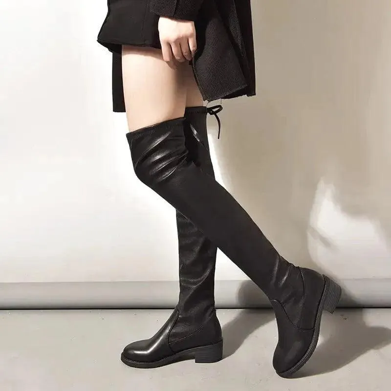 Women Fleece Flat Elastic Over Knee Slim Boots