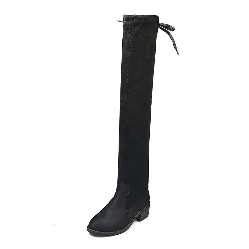 Women Fleece Flat Elastic Over Knee Slim Boots