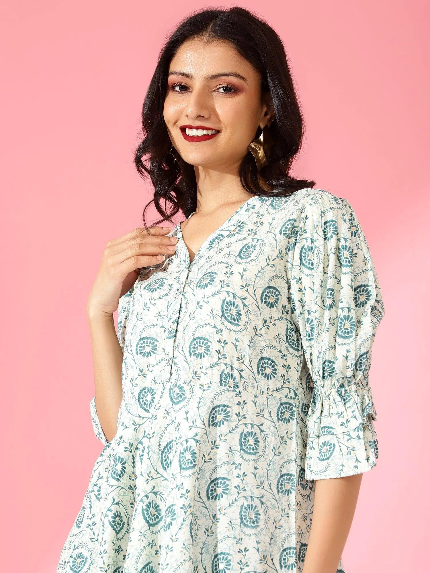 Women Printed Co-Ord Set Teal