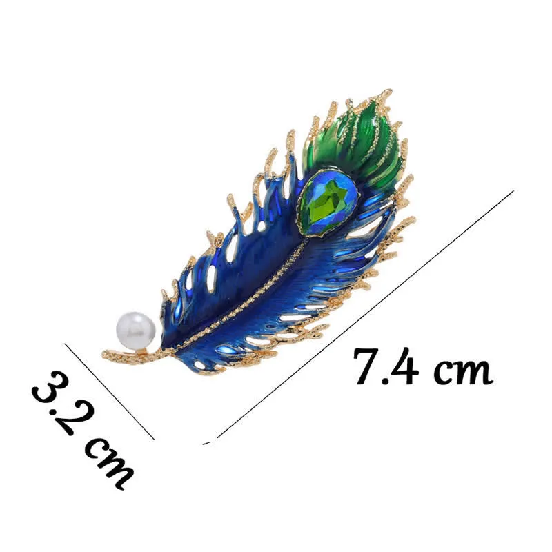 Women's Enamel Phoenix Feather Crystal Brooch