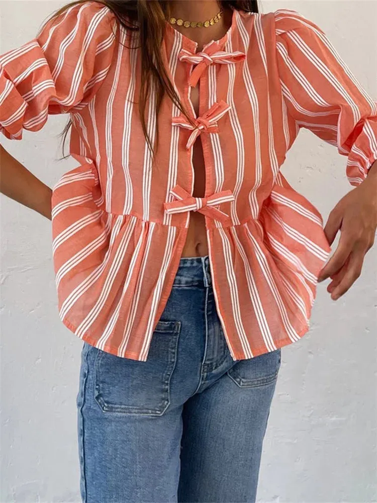 Women's Loose Casual Short Sleeve O Neck Solid Color/Striped Streetwear Blouse