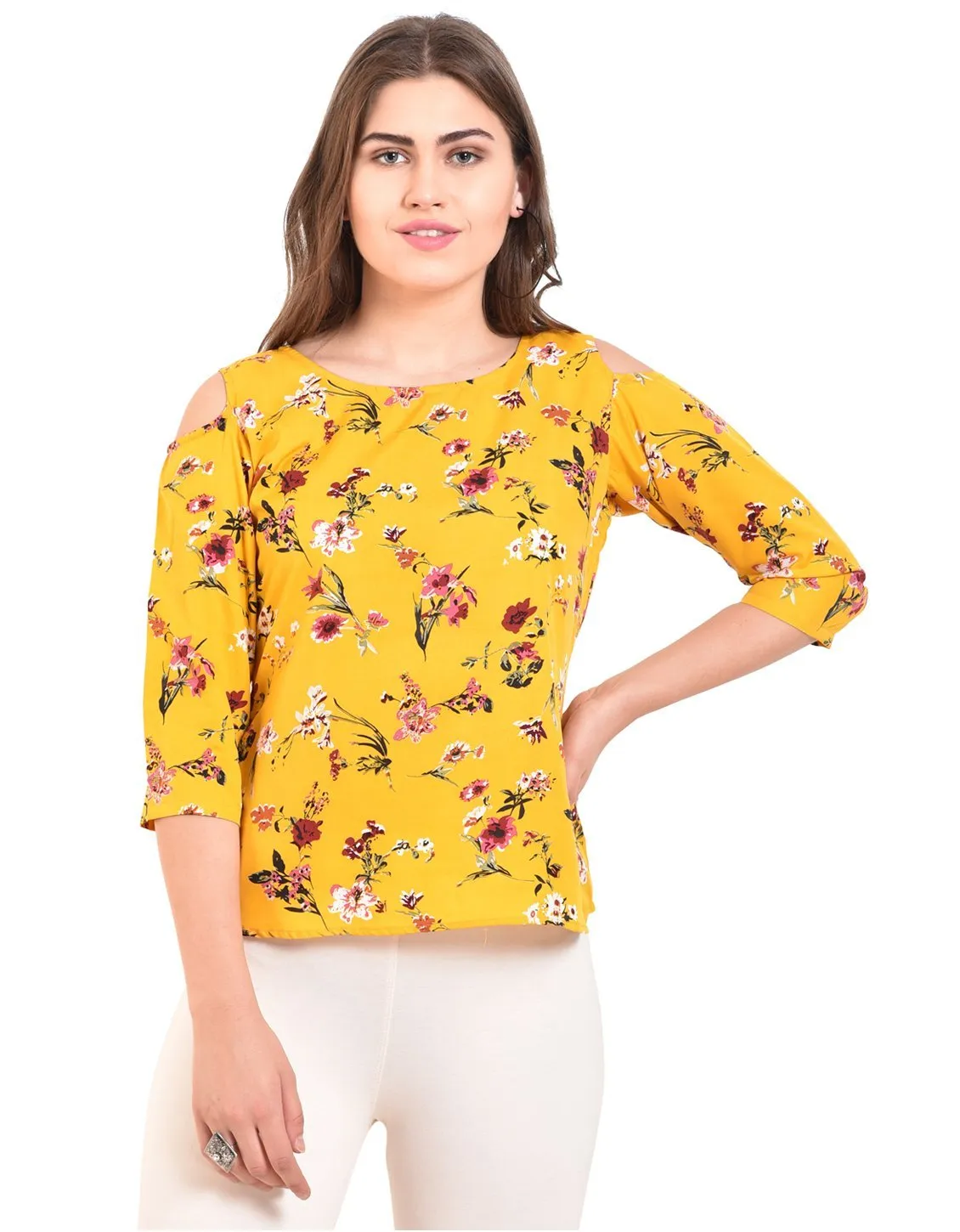 Women's Printed Round Neck Casual Crepe Top