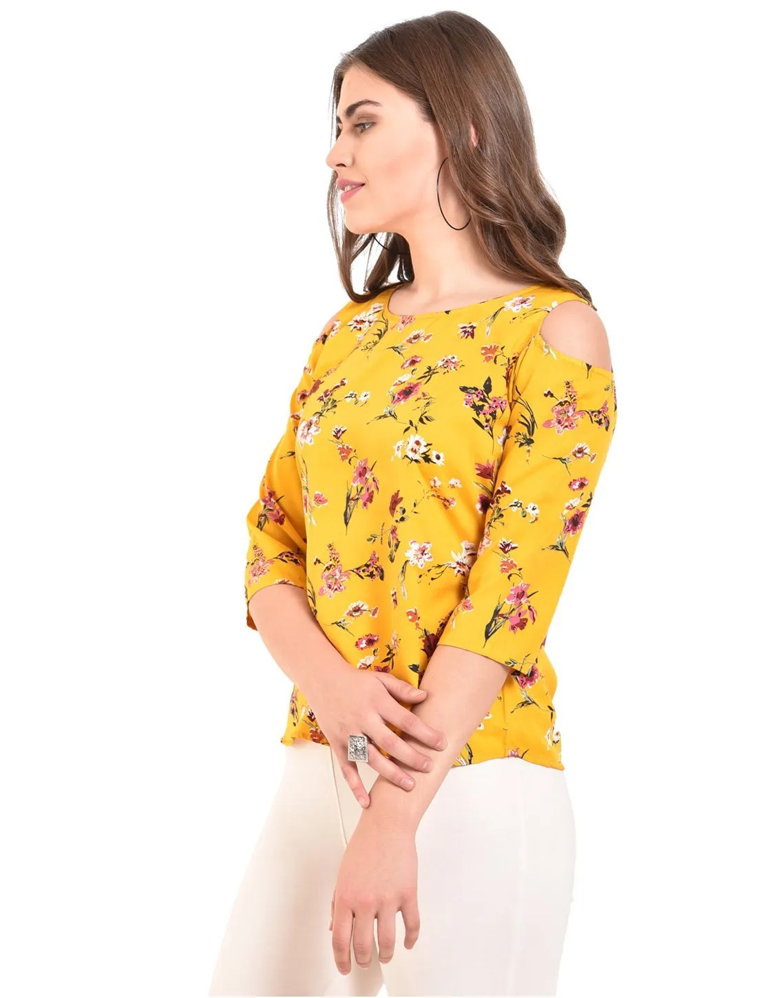 Women's Printed Round Neck Casual Crepe Top