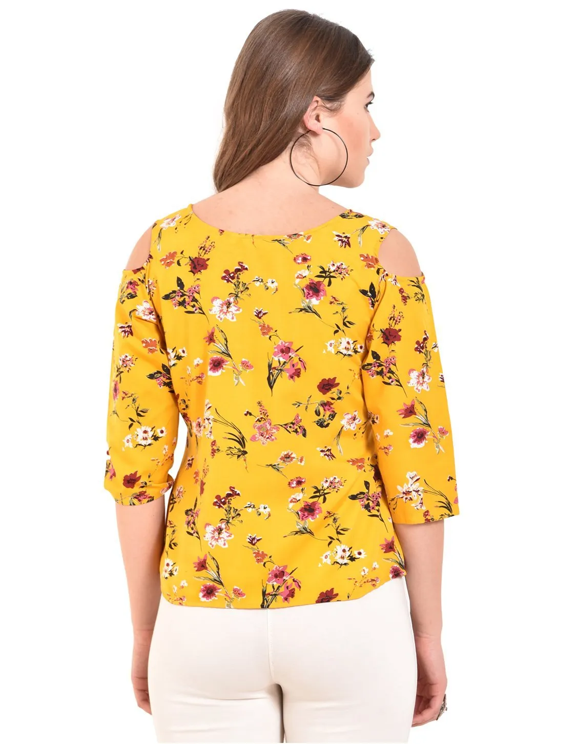 Women's Printed Round Neck Casual Crepe Top