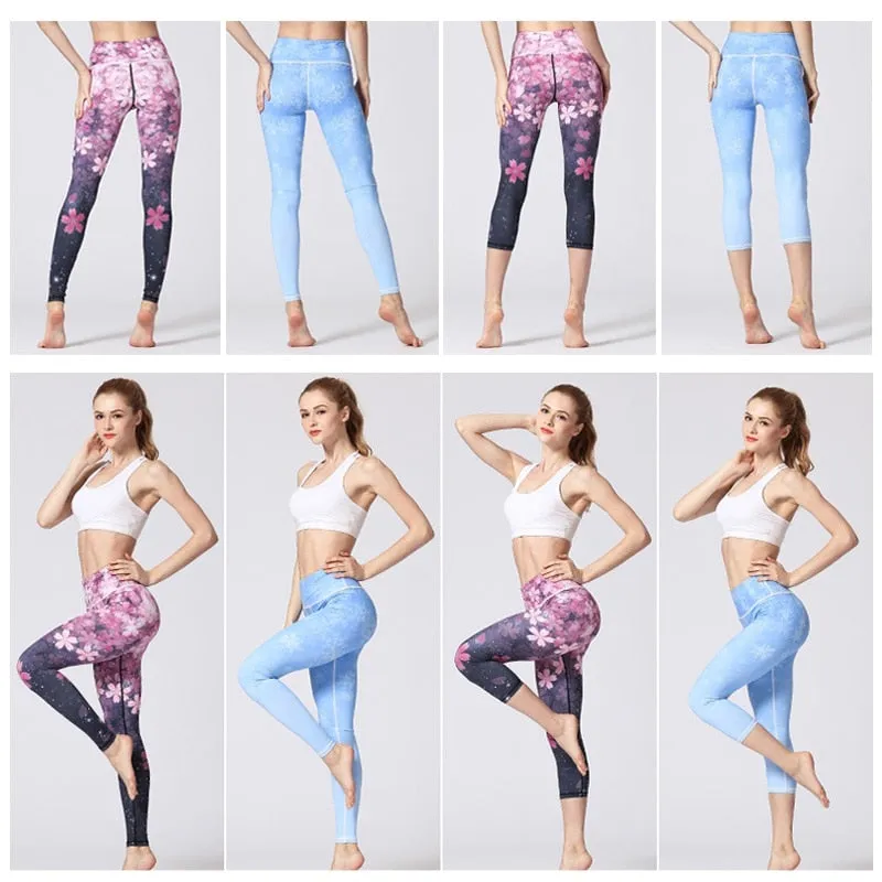 Womens Slim Fit High Waist Floral Yoga Leggings