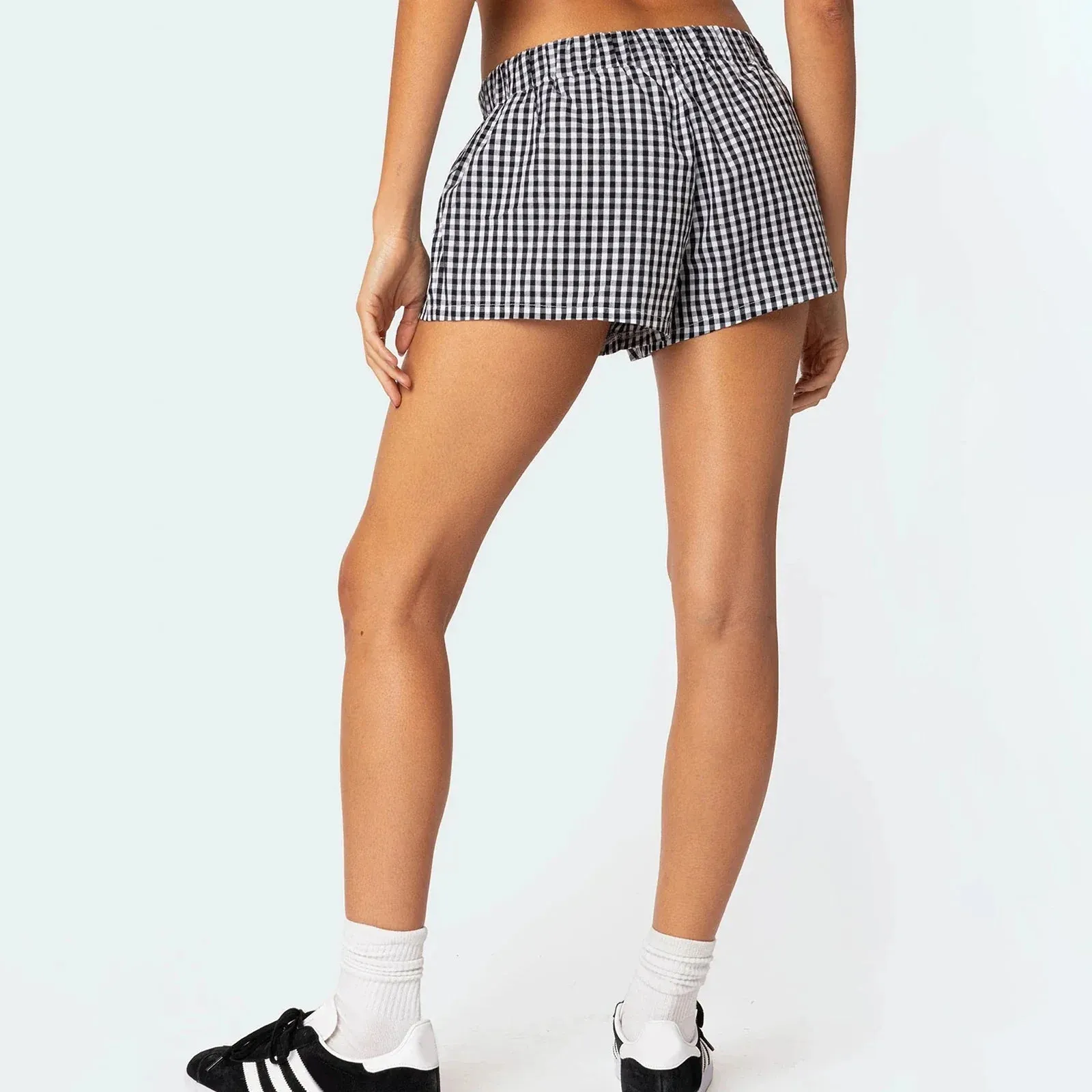 Y2K Lounge Soft Elastic Low Waist Plaid Print Button Front Pajama Shorts