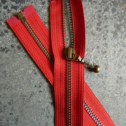 YKK 22" Metal Separating Zipper - Red / Antique Brass